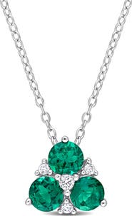 DELMAR Lab Created Emerald & Lab Created White Sapphire Pendant Necklace