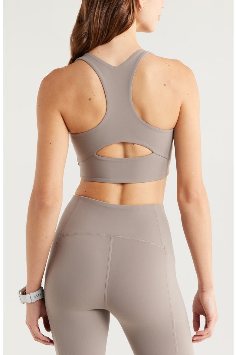 Studio Luxe V-Neck Racerback Sports Bra, Alternate, color, GREY ROCK