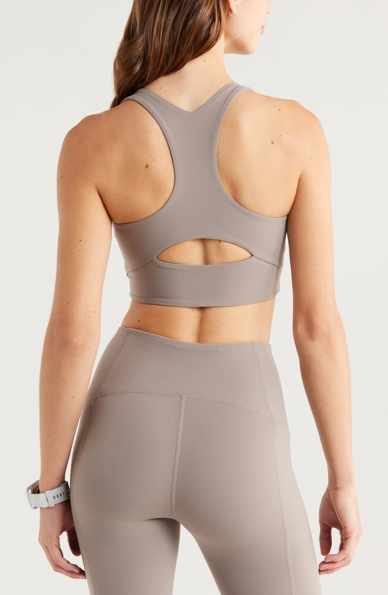 Zella Studio Luxe V-Neck Racerback Sports Bra, Alternate, color, Grey Rock
