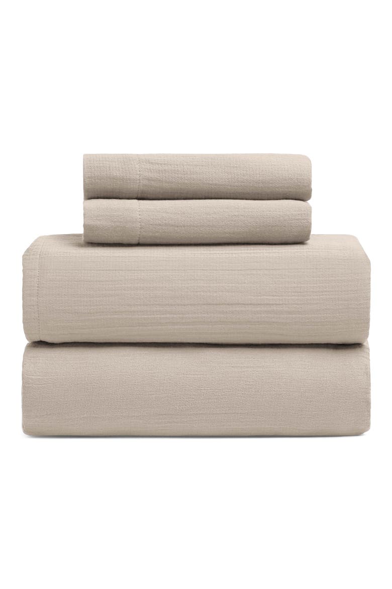 Calm Crinkled Cotton Gauze 4-Piece Sheet Set, Main, color, MORNING FOG