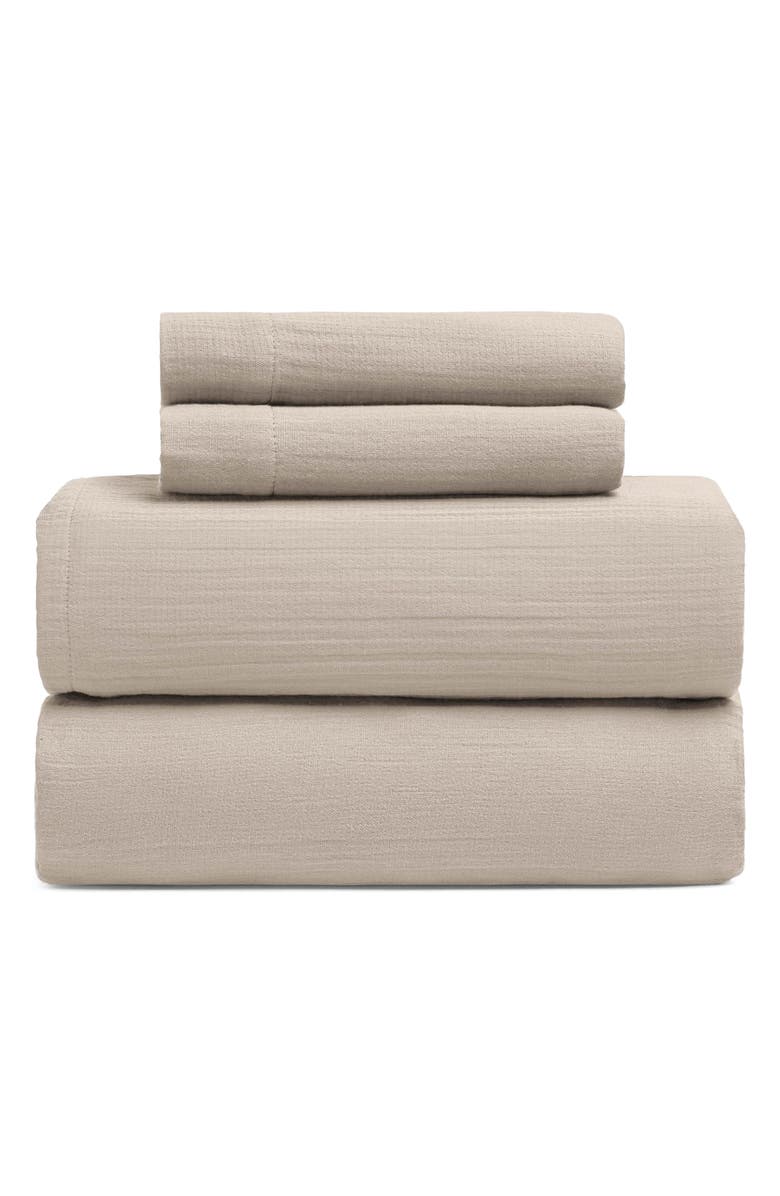 Crane Air Calm Crinkled Cotton Gauze 4-Piece Sheet Set, Main, color, Morning Fog