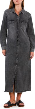 Wash Lab Denim Long Sleeve Denim Maxi Shirtdress