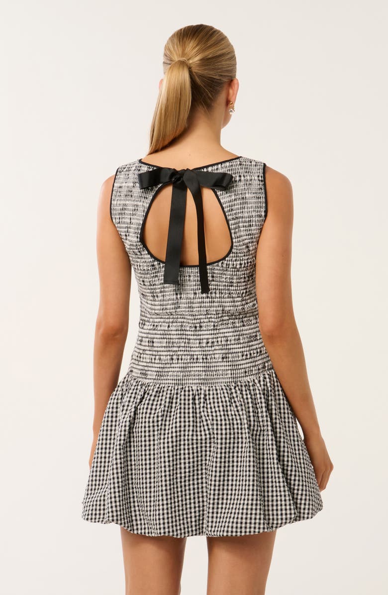 Ever New Lily Bubble Hem Tie Back Minidress, Alternate, color, Black/ White Gingham
