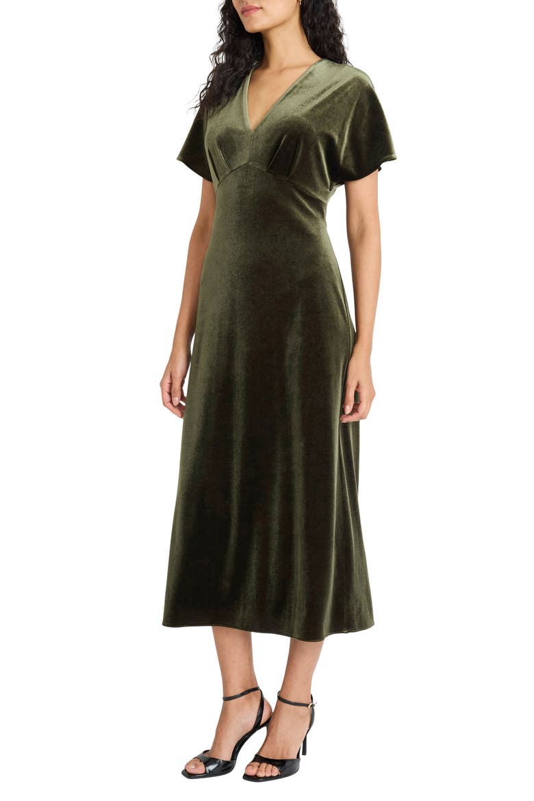 Velvet V-Neck Midi Dress, Alternate, color, ROSIN