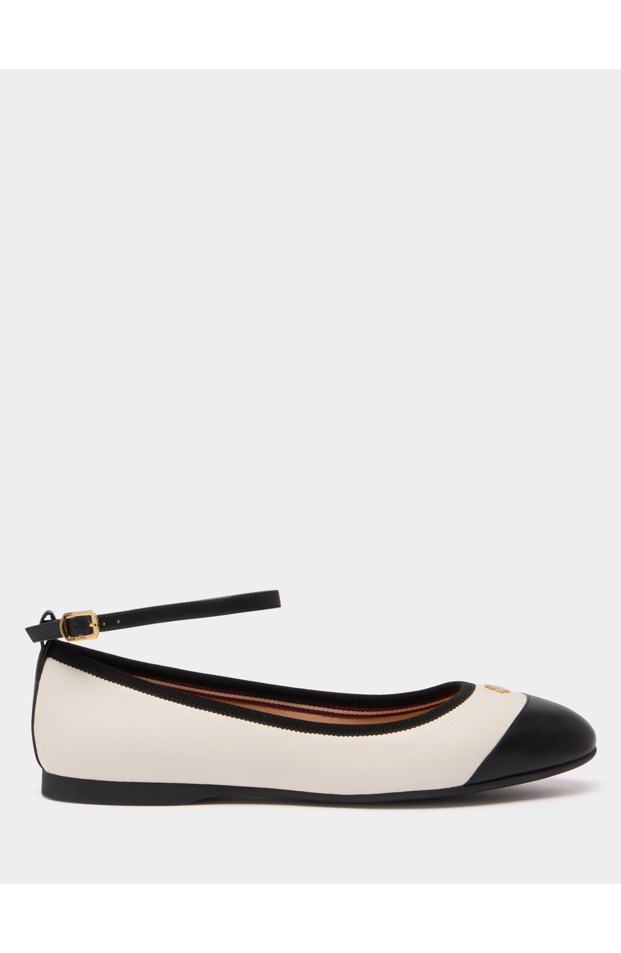 Bally Ysla Ballet Flat in Calf Leather, Main, color, White