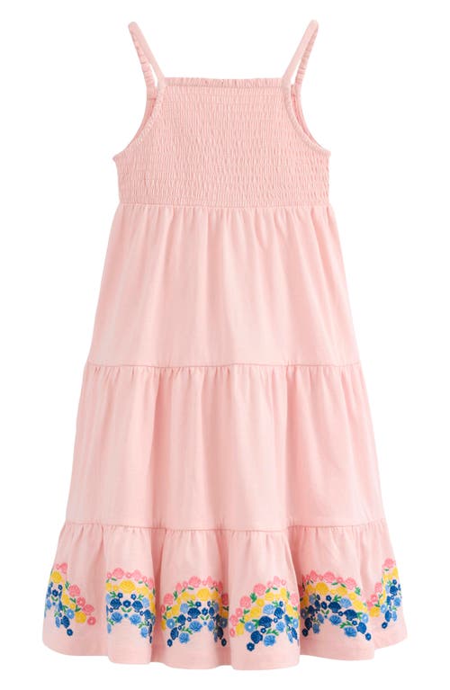 Mini Boden Kids' Enza Shell Embroidered Tiered Cotton Sundress In Chalk Pink Rainbows