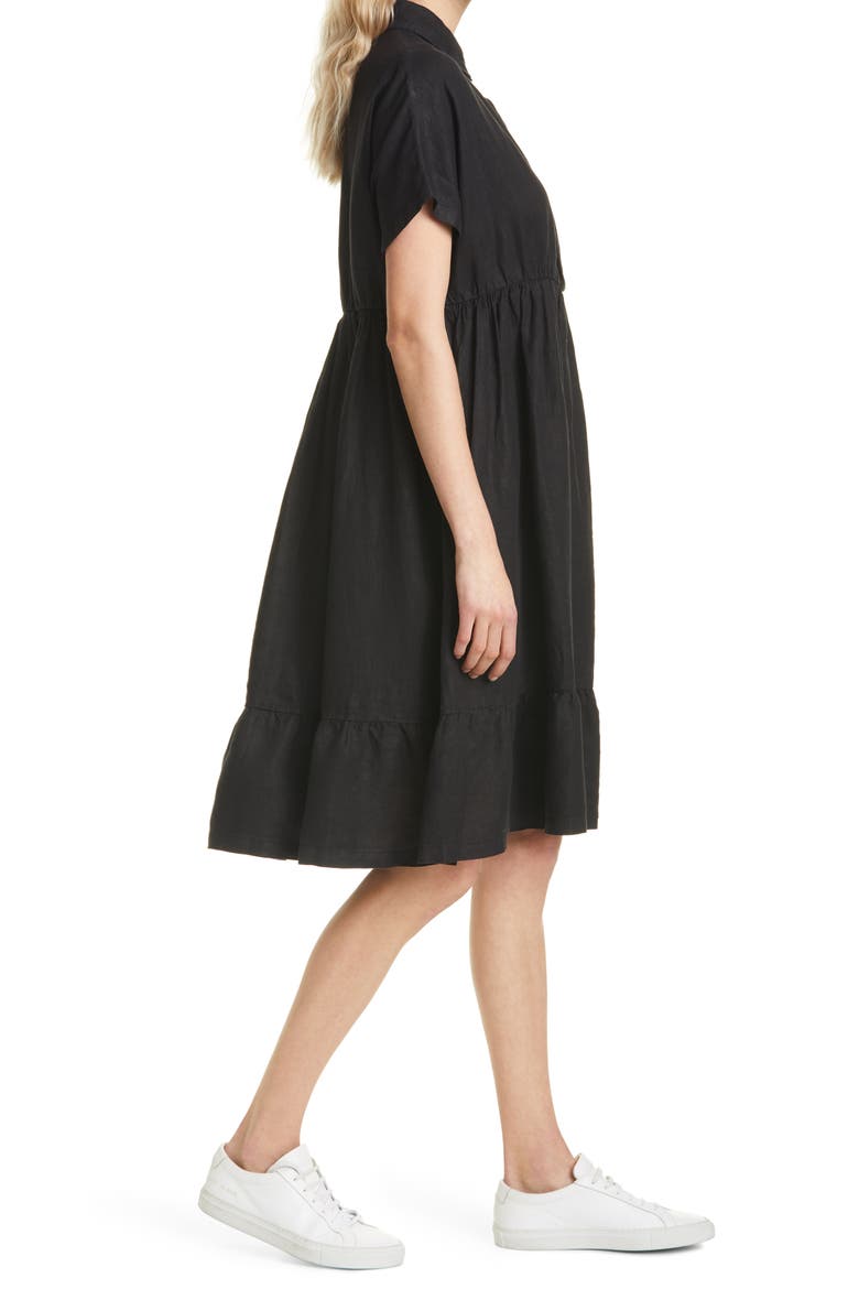 Ruffle Hem Linen Dress, Alternate, color, BLACK