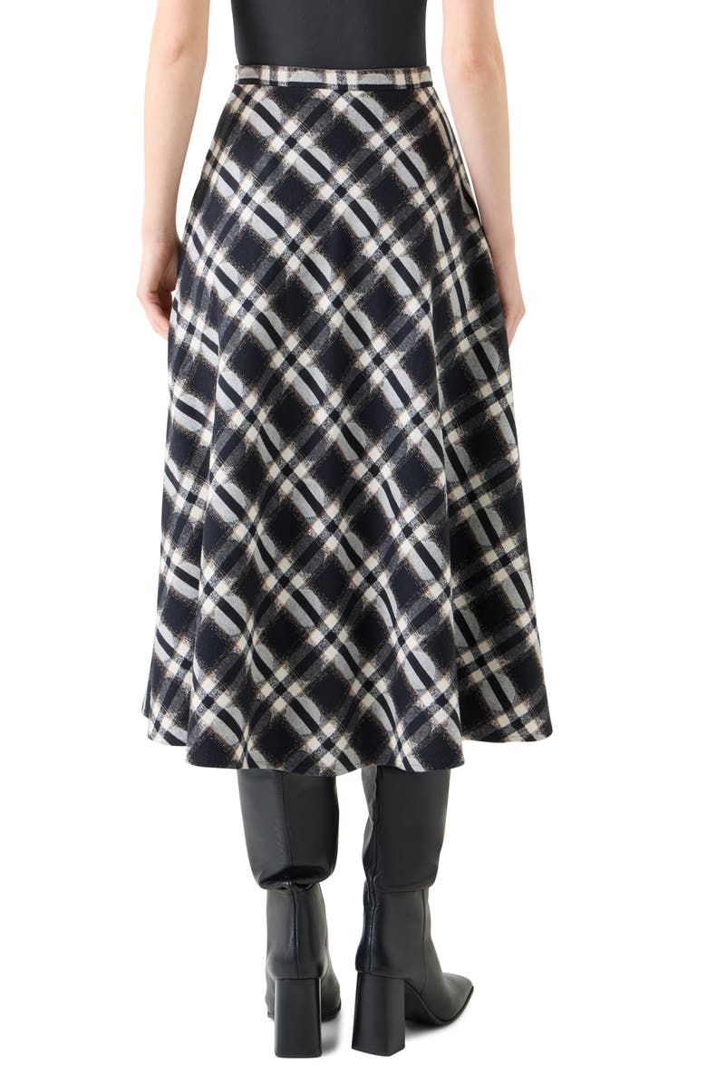 Akris punto Dot Plaid Cotton A-Line Skirt, Alternate, color, Black-Cream-Camel