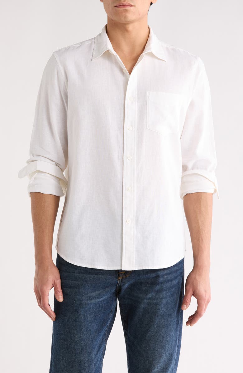 14th & Union Solid Linen Blend Button-Up Shirt, Main, color, White