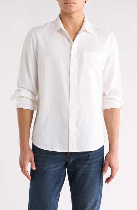 Solid Linen Blend Button-Up Shirt