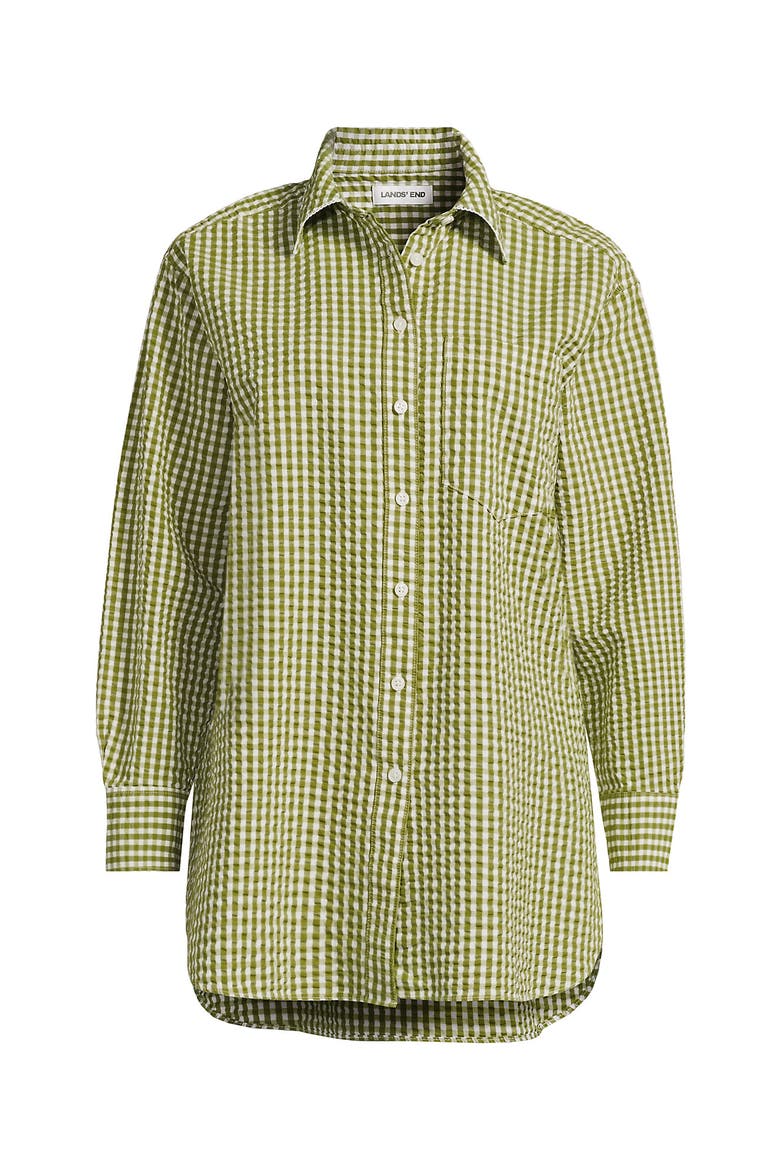 Plus Size Oversized Seersucker Shirt, Alternate, color, Vintage Lime Green Gingham