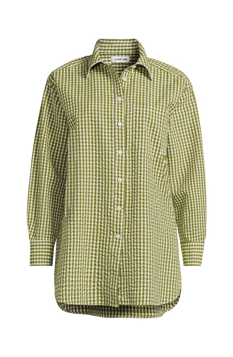 Lands' End Oversized Seersucker Shirt, Alternate, color, Vintage Lime Green Gingham