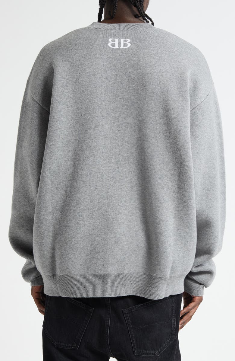 Balenciaga BB Logo Jacquard Crewneck Sweater, Alternate, color, Heather Grey/ White
