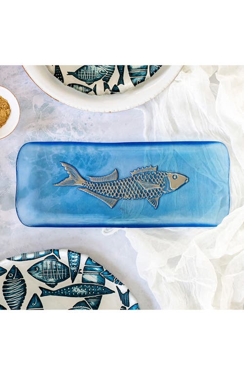 Vietri Isola Glass Small Fish Rectangular Tray In Blue