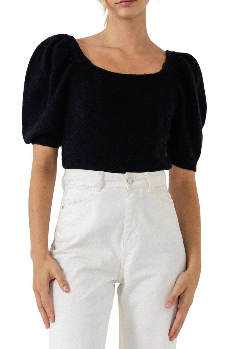 Puff Sleeve Sweater, Main, color, BLACK
