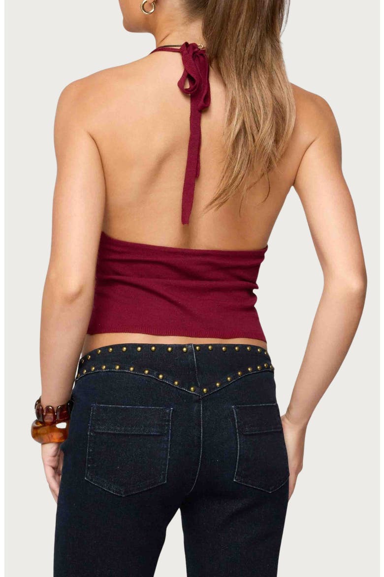 Missie Plunge Knit Halter Top, Alternate, color, BURGUNDY