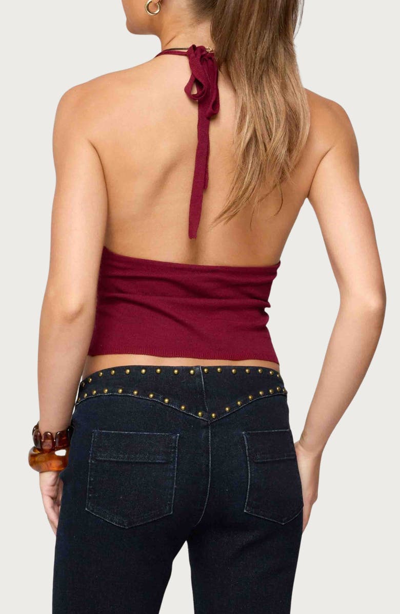 EDIKTED Missie Plunge Knit Halter Top, Alternate, color, Burgundy