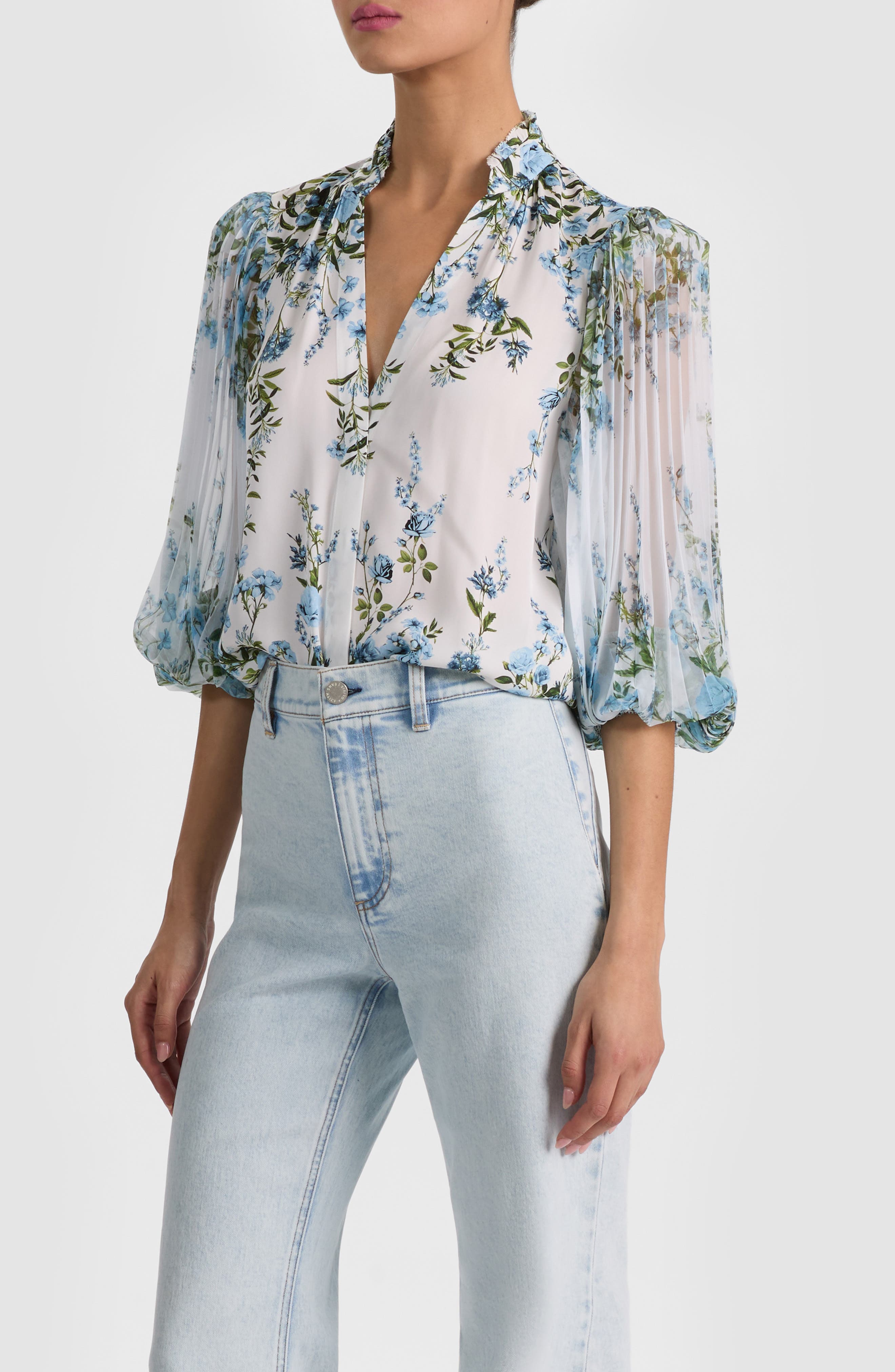 Ilan Floral Pleated Sleeve Button-Up Shirt (Women) | Nordstrom