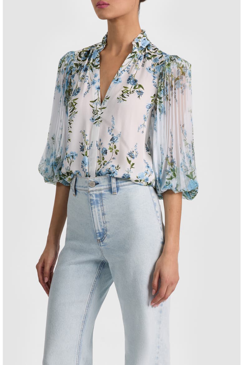 Ilan Floral Pleated Sleeve Button-Up Shirt, Alternate, color, FRESH AIR CAROLINA BLUE