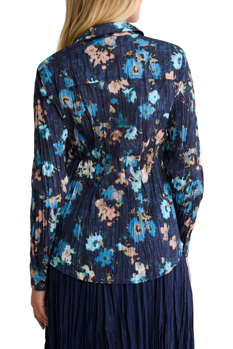 Glowy Floral Button-Up Cotton Crinkle Shirt, Alternate, color, INDIGO MULTI
