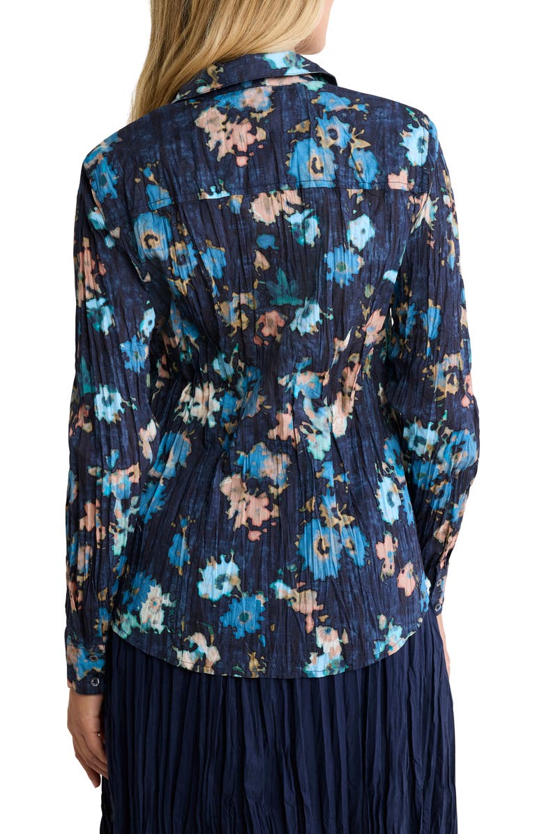 NZ BY NIC & ZOE Glowy Floral Button-Up Cotton Crinkle Shirt, Alternate, color, Indigo Multi