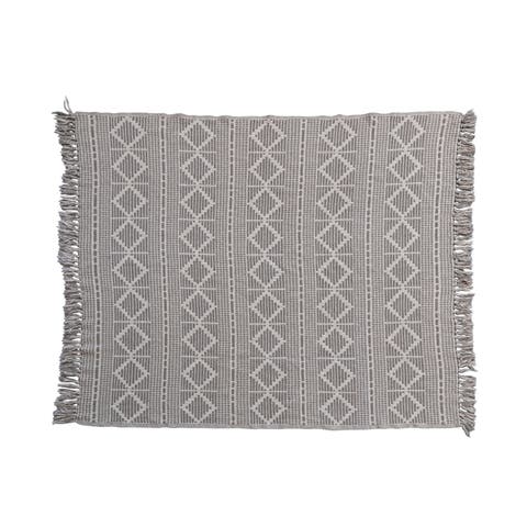 Soft Reclaimed Cotton Jacquard Throw Blanket with Fringe