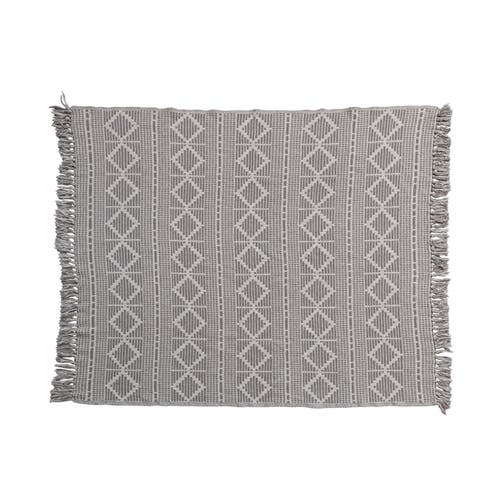 Storied Home Soft Reclaimed Cotton Jacquard Throw Blanket With Fringe In Gray
