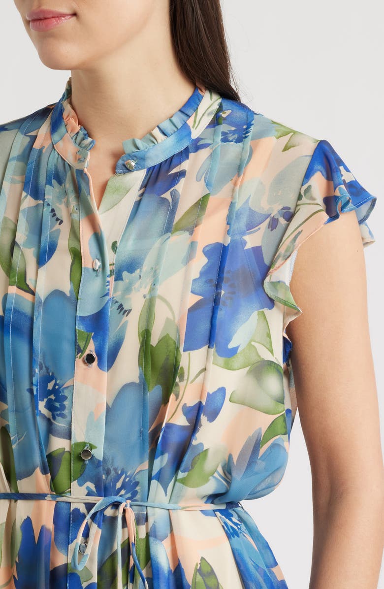 Julia Jordan Pleated Tie Waist Dress, Alternate, color, Blue Multi