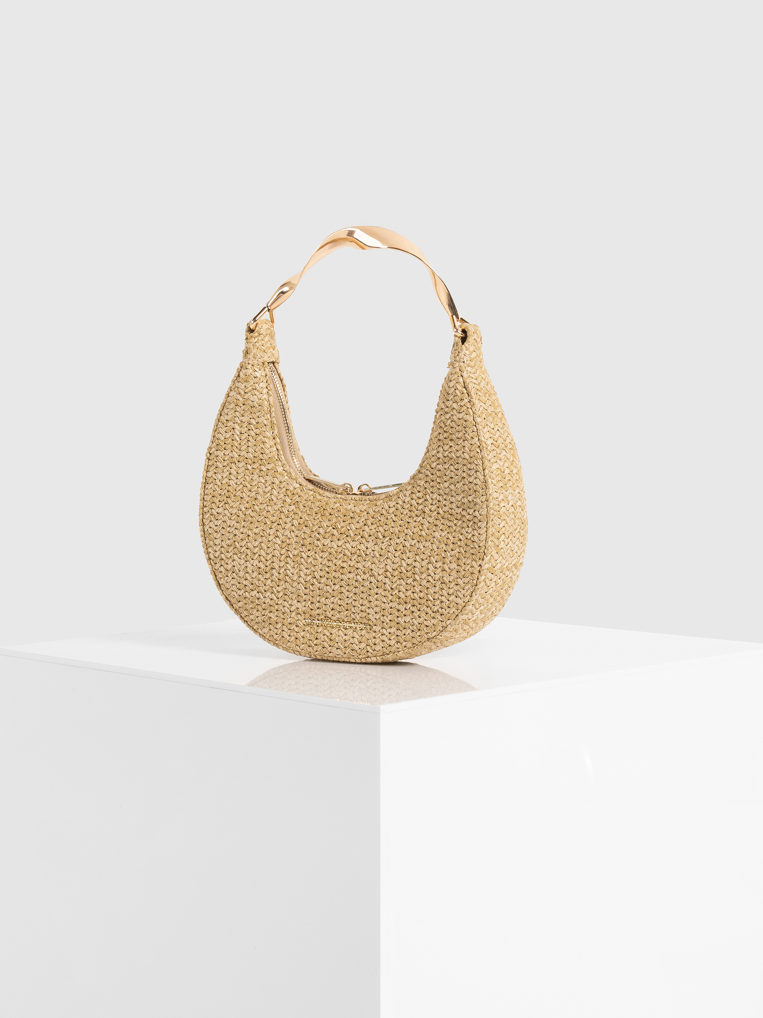 Sadie Sculpted Raffia Crescent Bag, Alternate, color, Natural