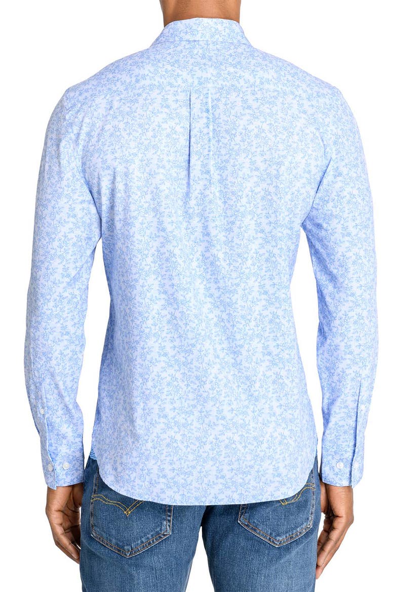 Slim Fit Ditsy Floral Recycled 4-Way Stretch Performance Long Sleeve Shirt, Alternate, color, LT BLUE