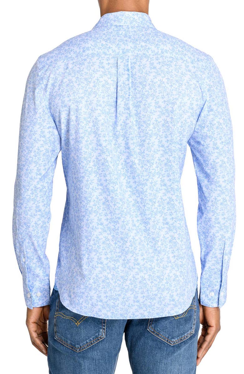 CONSTRUCT Slim Fit Ditsy Floral Recycled 4-Way Stretch Performance Long Sleeve Shirt, Alternate, color, Lt Blue