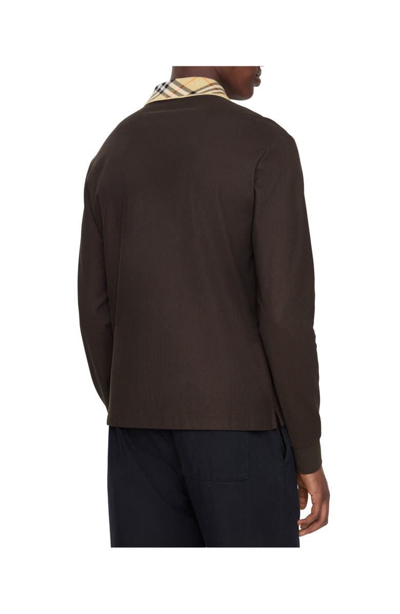 Burberry Long-sleeve Check Collar Cotton Polo Shirt, Alternate, color, Clove Brown
