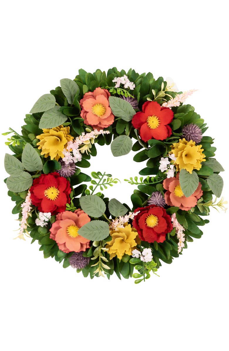 Northlight Shaved Wood Florals and Foliage Artificial Small Spring Wreath - 13.75", Main, color, Multi