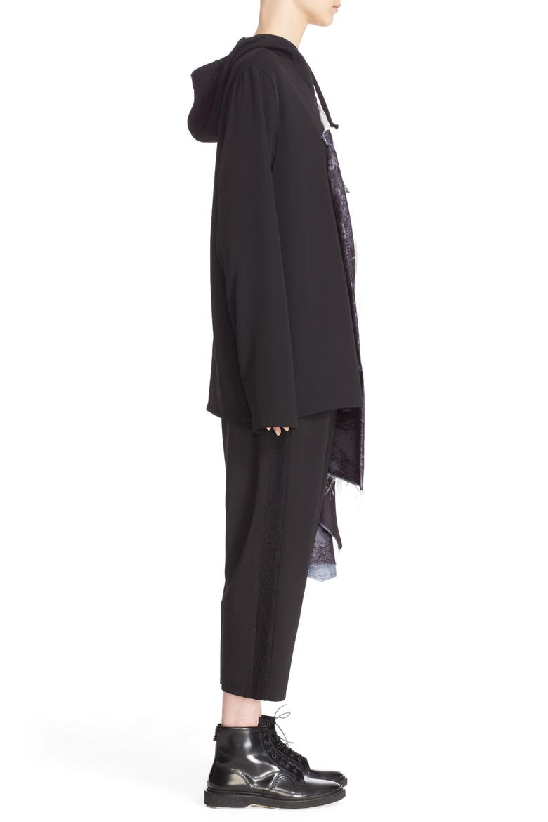 Lace Print Hooded Blouse, Alternate, color, BLACK