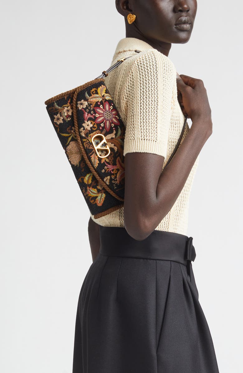 Valentino Garavani Vain Soft Embroidered Top Handle Bag, Alternate, color, Multi Brown