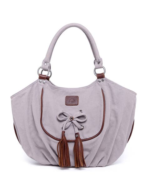 Bold Lotus Canvas Tassel Hobo Bag