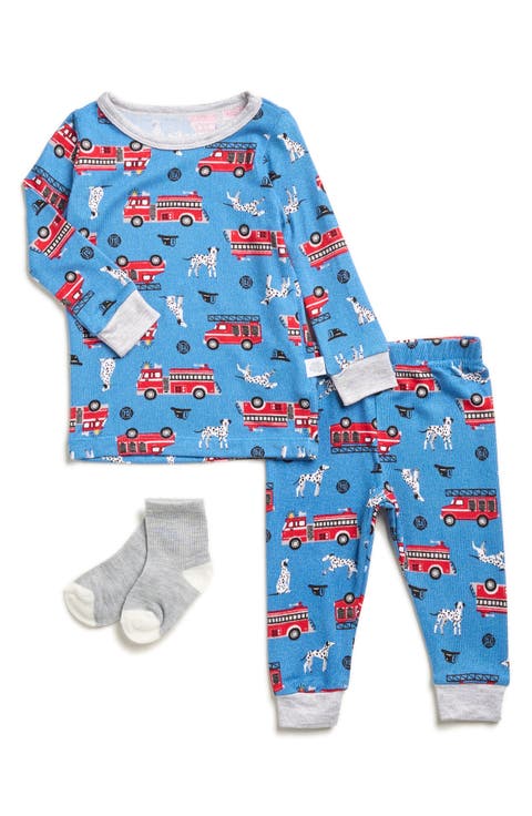 Print Soft Jersey Long Pajamas & Socks Set