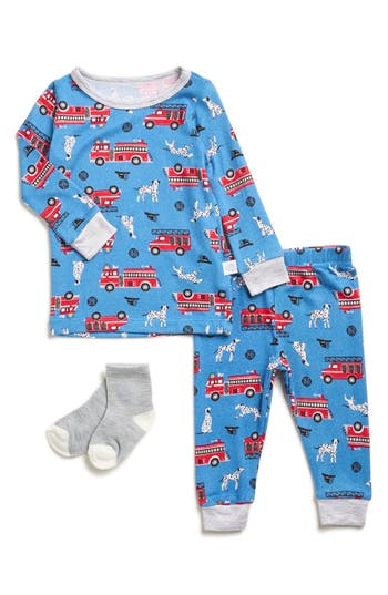 Sleep On It Print Soft Jersey Long Pajamas & Socks Set In Blue