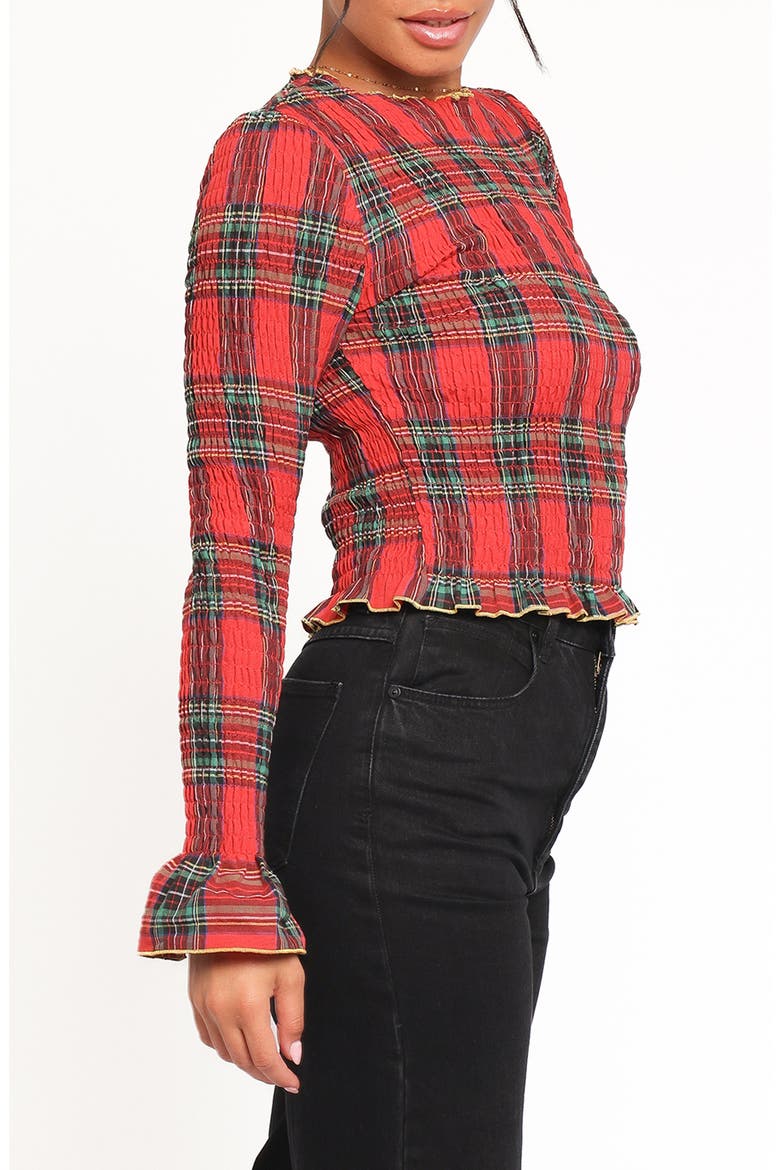 Lillee Smocked Crop Top, Alternate, color, RED PLAID