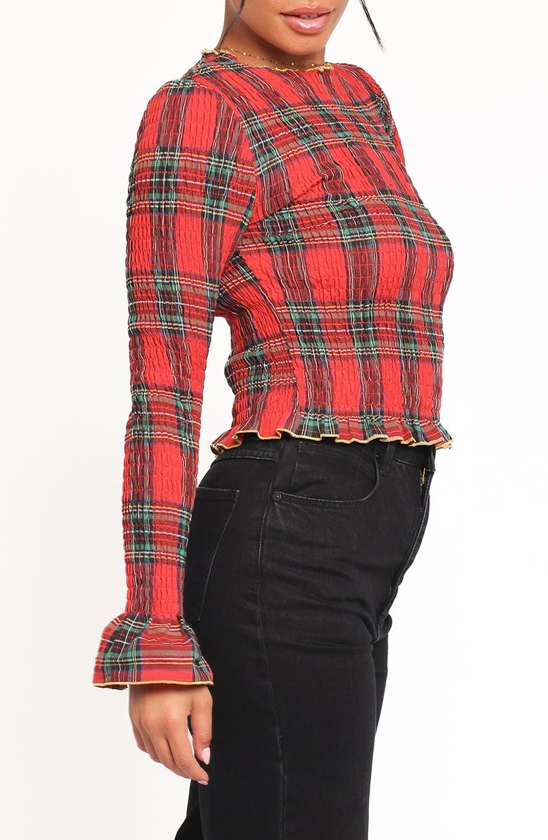 Petal & Pup Lillee Smocked Crop Top, Alternate, color, Red Plaid