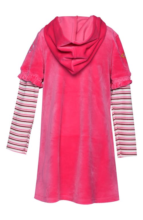 Truly Me Kids' Patchwork Hooded Velour Dress In Pink