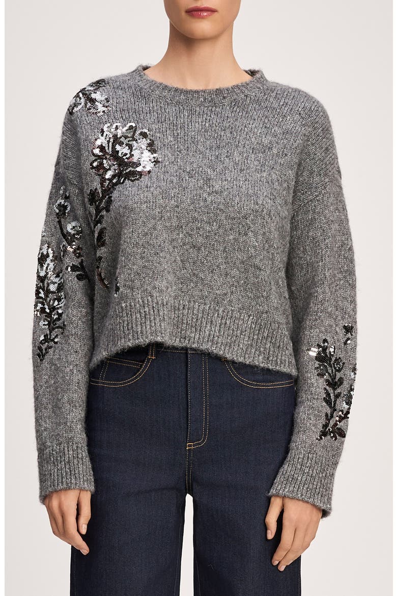 Esmerine Embellished Floral Sweater, Main, color, HEATHER GREY/ MU