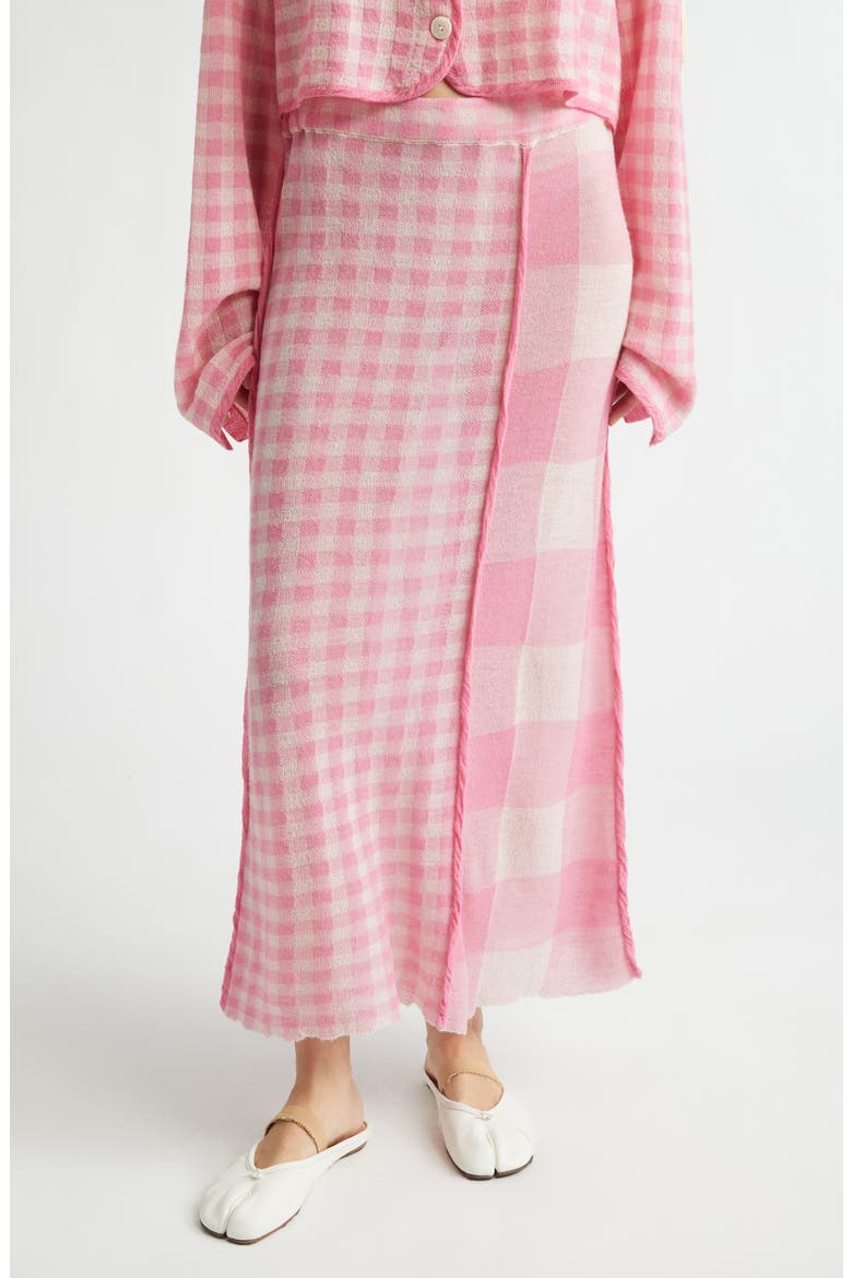 Mixed Scale Gingham Wool Maxi Skirt, Main, color, PINK