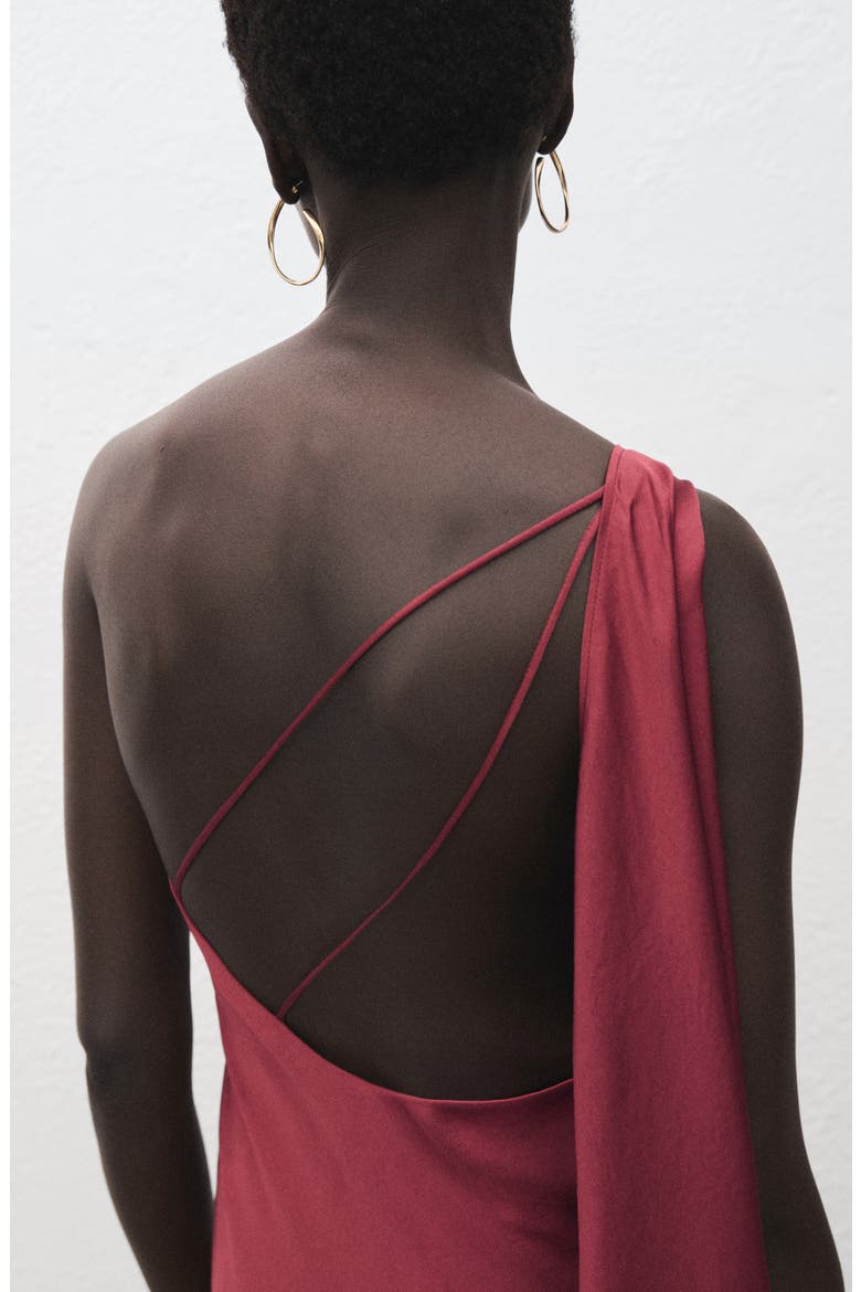 Asymmetric Satin Dress, Alternate, color, WINE