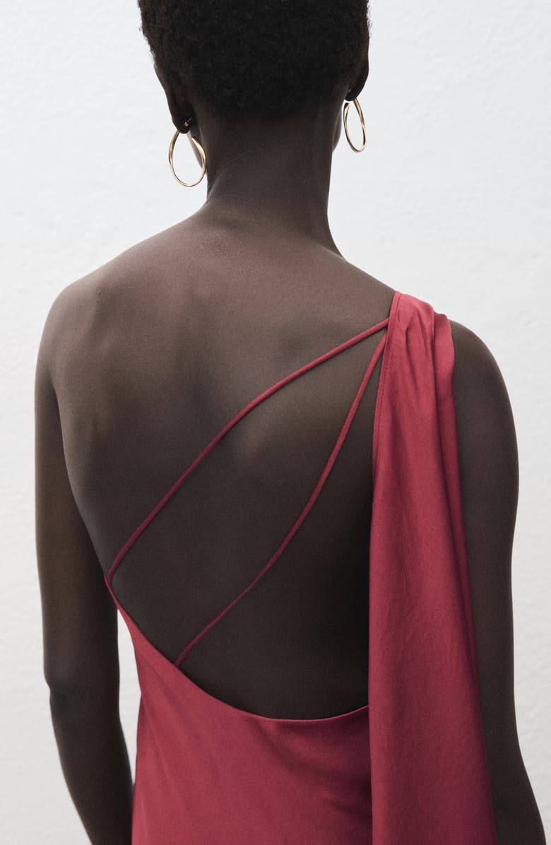MANGO Asymmetric Satin Dress, Alternate, color, Wine