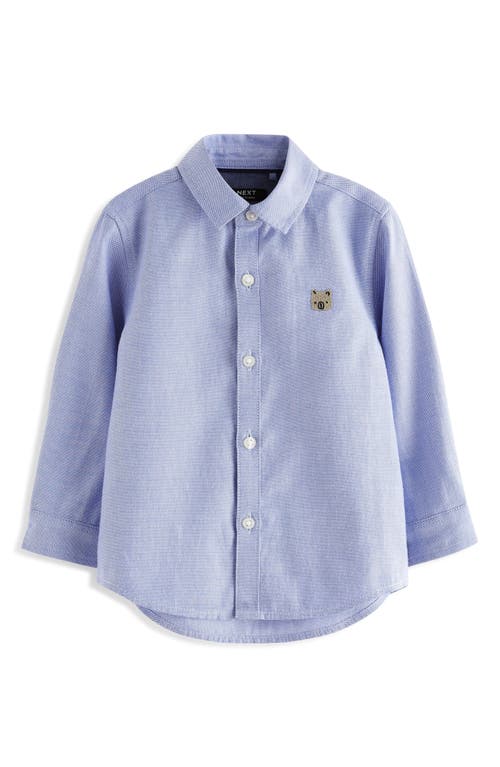 NEXT Kids' Bear Embroidered Button-Up Shirt in Blue 