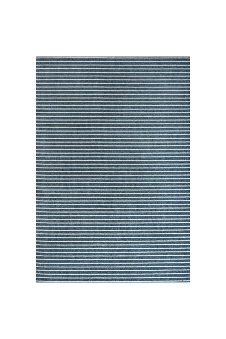 Aarhus High-Low Minimalist Scandi Striped Indoor/Outdoor Area Rug, Main, color, Navy/ivory