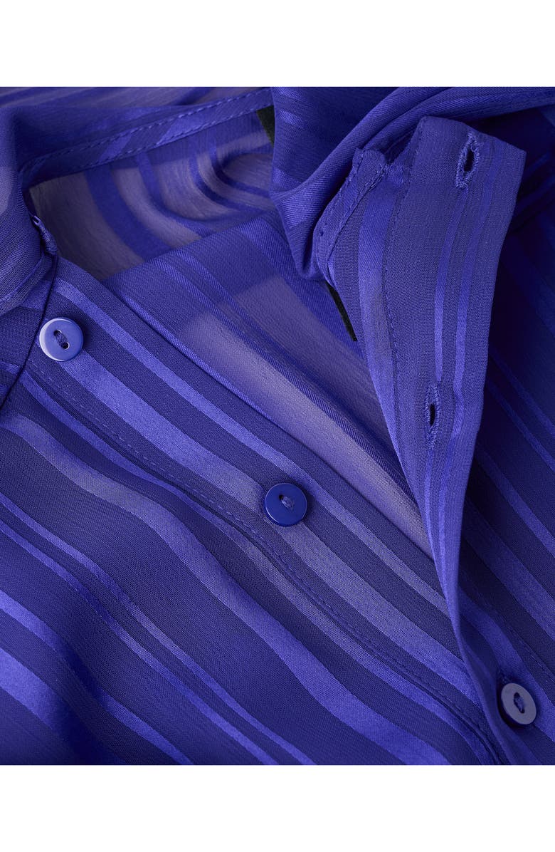 MANGO Striped Satin Tie Neck Button Front Top, Alternate, color, Blue