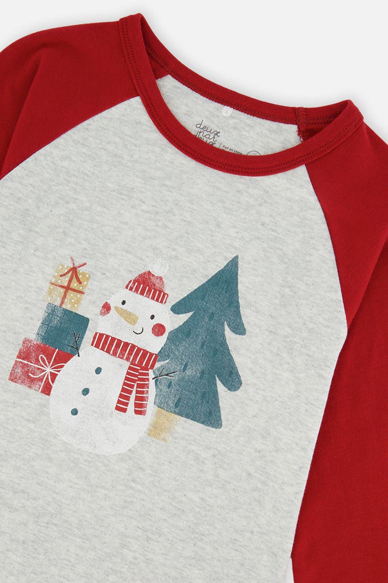Christmas Organic Cotton Top Pants Two Piece Pajama Set, Alternate, color, Beige Christmas Print