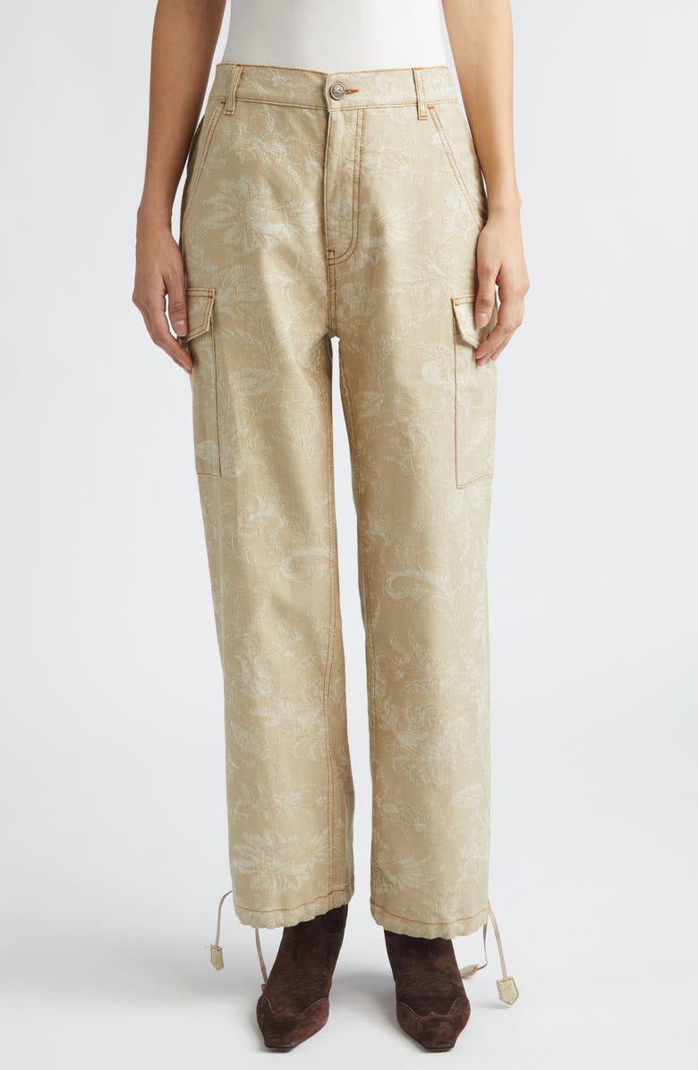 Etro Floral Drawstring Hem Cargo Jeans, Main, color, Multicolor Beige Base